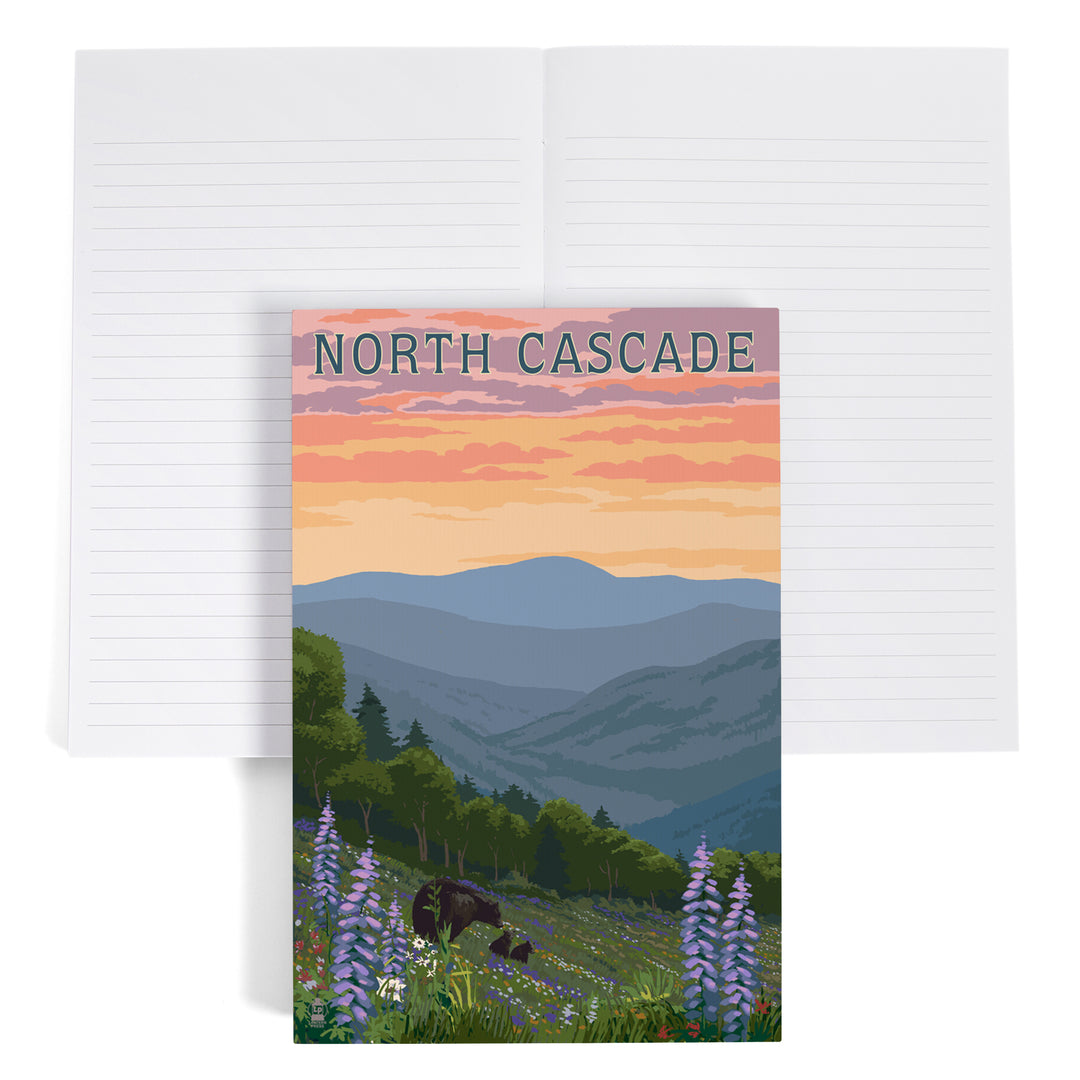 Lined 6x9 Journal, North Cascade, Washington, Bear and Spring Flowers, Lay Flat, 193 Pages, FSC paper