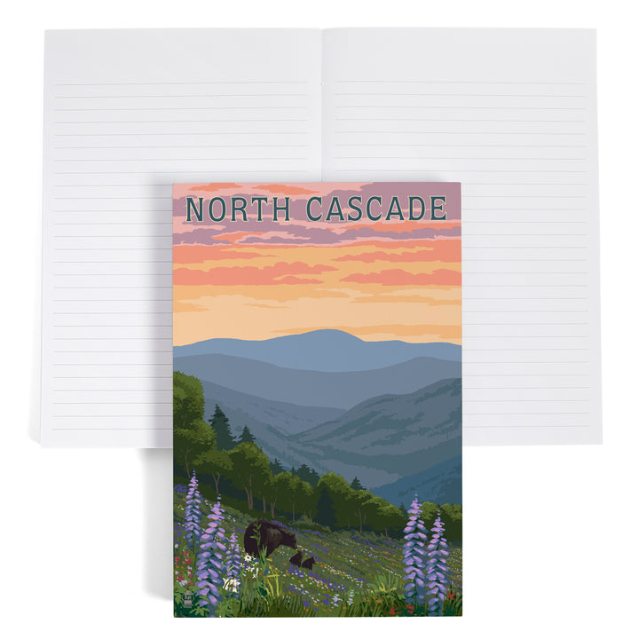 Lined 6x9 Journal, North Cascade, Washington, Bear and Spring Flowers, Lay Flat, 193 Pages, FSC paper