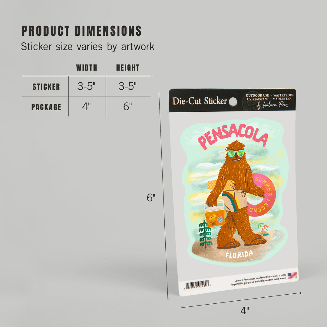 Pensacola, Florida, Summer Legend, Big Foot, Vinyl Sticker