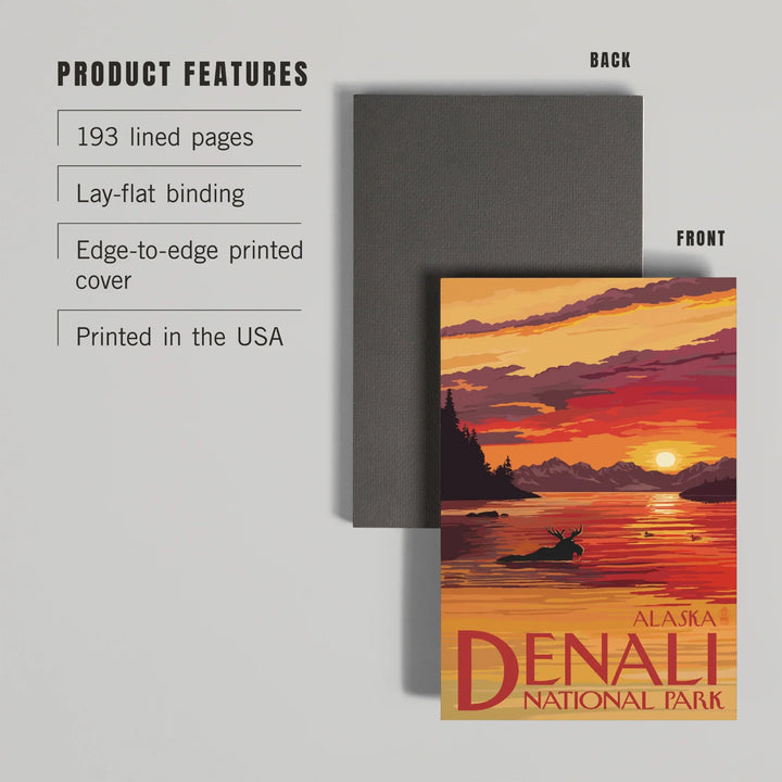 Lined 6x9 Journal, Denali National Park, Alaska, Moose at Sunset, Lay Flat, 193 Pages, FSC paper