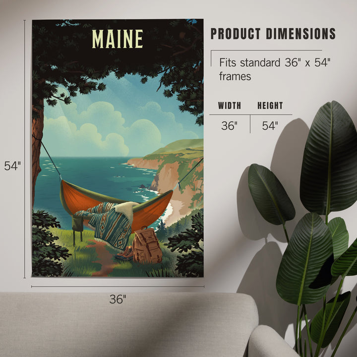 Maine, Today's Office, Coastal Series, Hammock on Beach, Art & Giclee Prints - Lantern Press