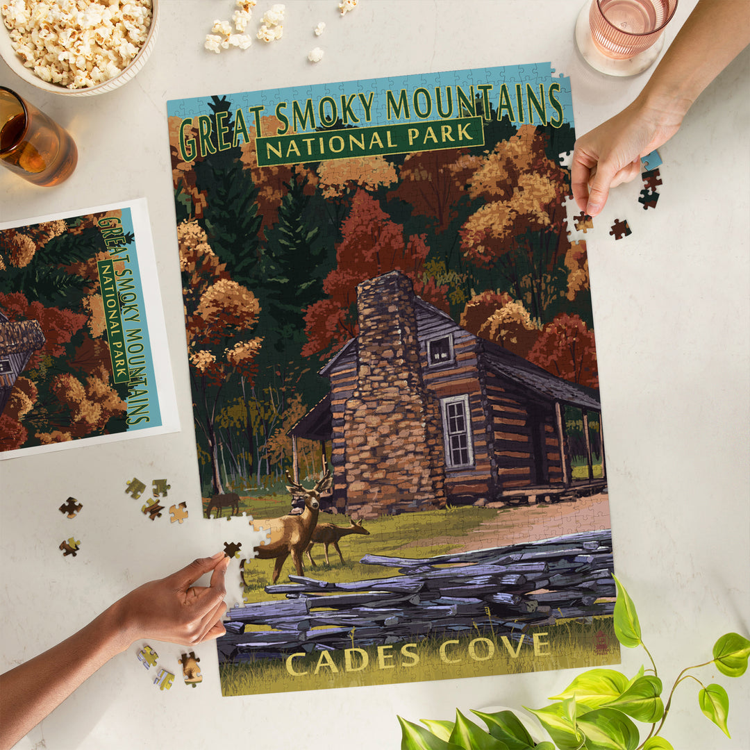 Great Smoky Mountains National Park, Tennessee, Cades Cove and John Oliver Cabin Press, Jigsaw Puzzle
