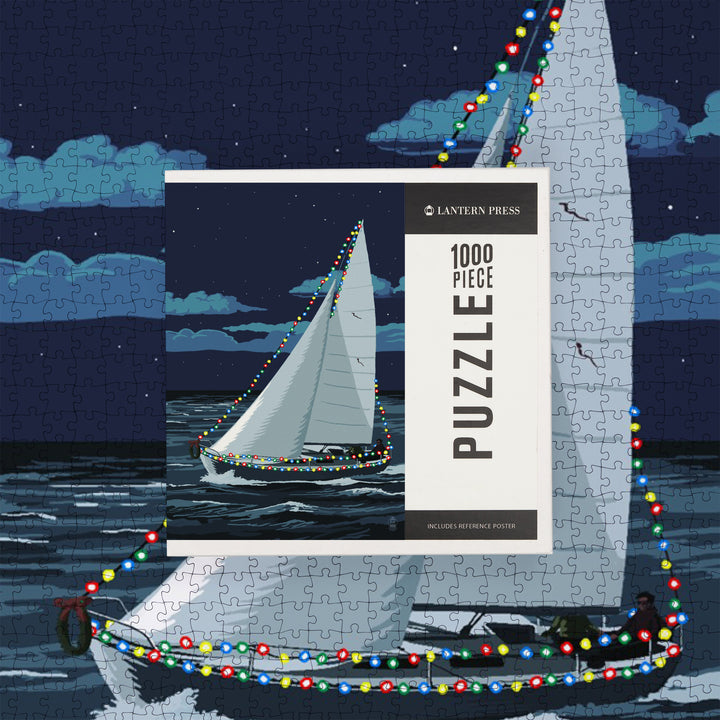Christmas Lights Sailboat, Jigsaw Puzzle