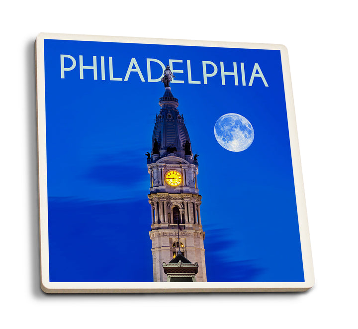 Philadelphia, Pennsylvania, City Hall and Full Moon, Coaster Set