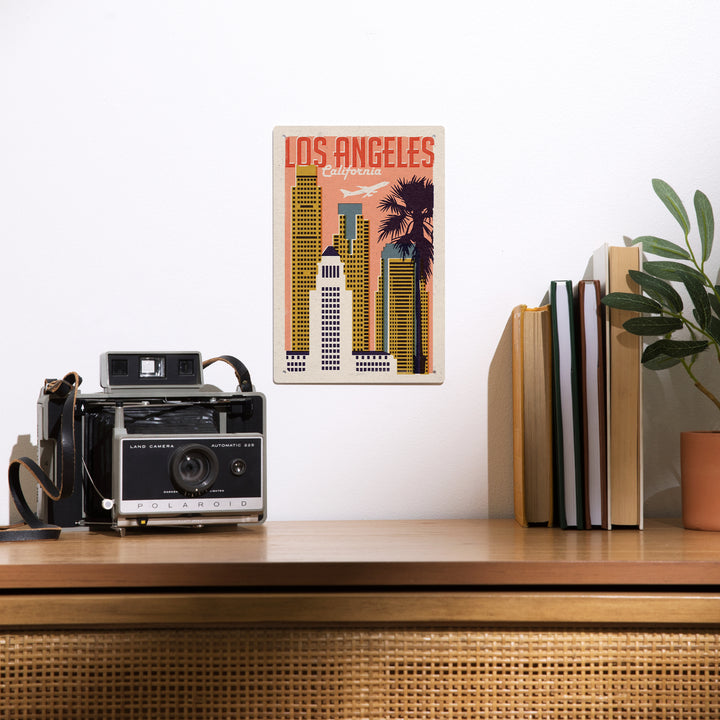 Los Angeles, California, Woodblock City Series, Skyline, 12x18 Metal Sign