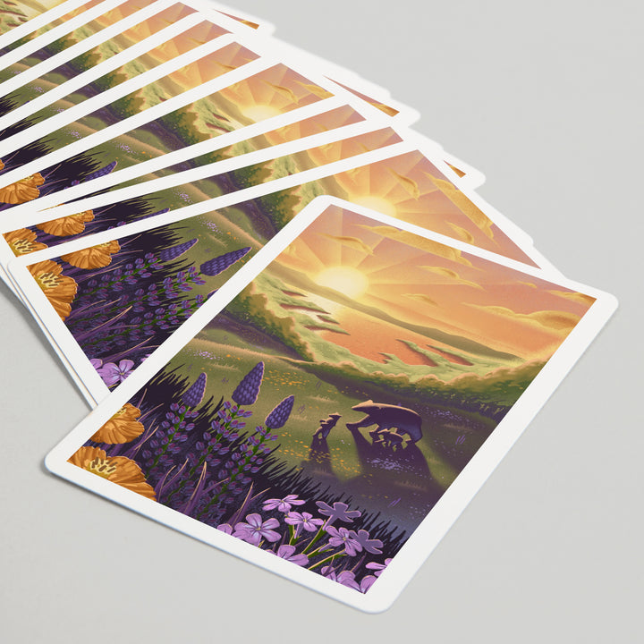 Playing Cards, Lithograph, Bear and Spring Flowers, Lake, 52 Card Deck with Jokers in Box, Unique Art