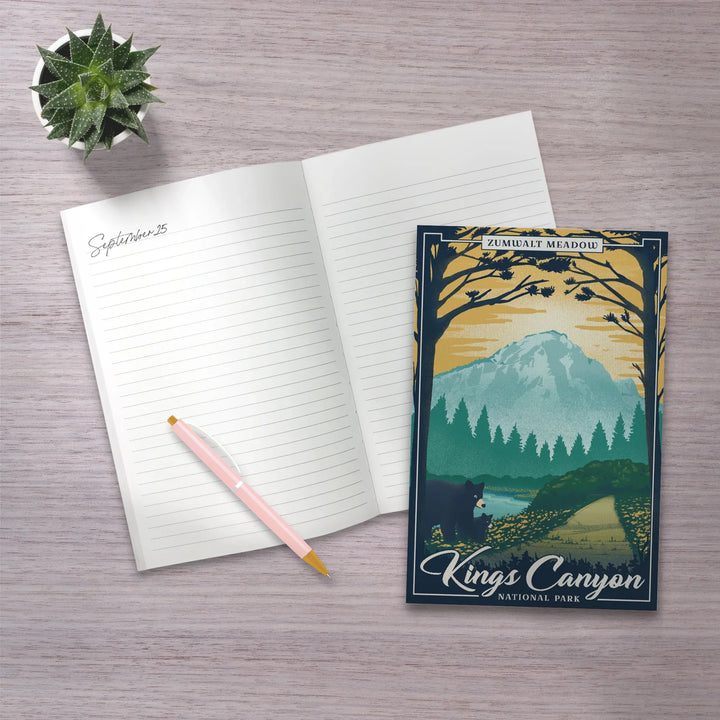 Lined 6x9 Journal, Kings Canyon National Park, California, Lithograph National Park Series, Zumwalt Meadow, Lay Flat, 193 Pages, FSC paper