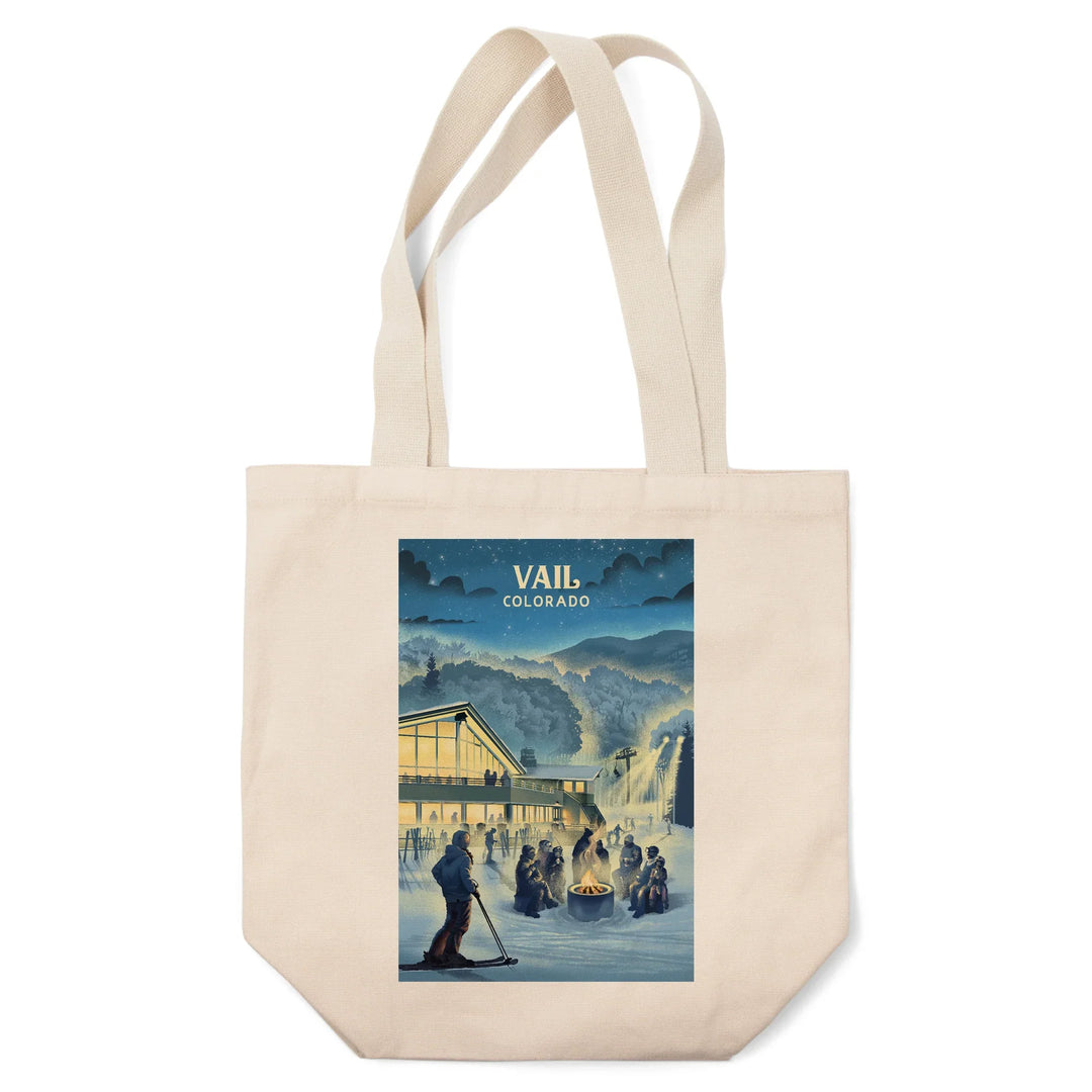 Vail, Colorado, Lithograph, Snow Lodge, Tote Bag