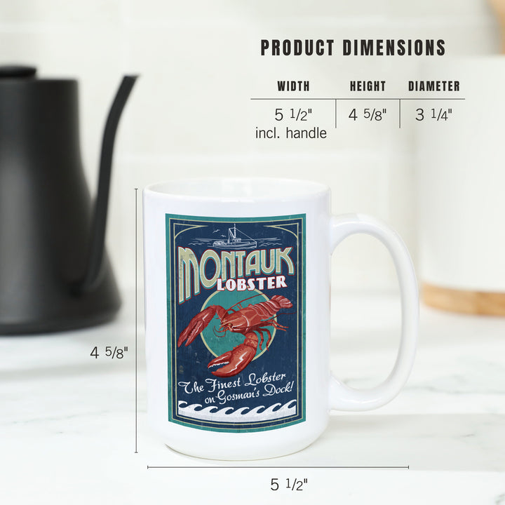 Montauk, New York, Lobster Vintage Sign, Lantern Press Artwork, Ceramic Mug