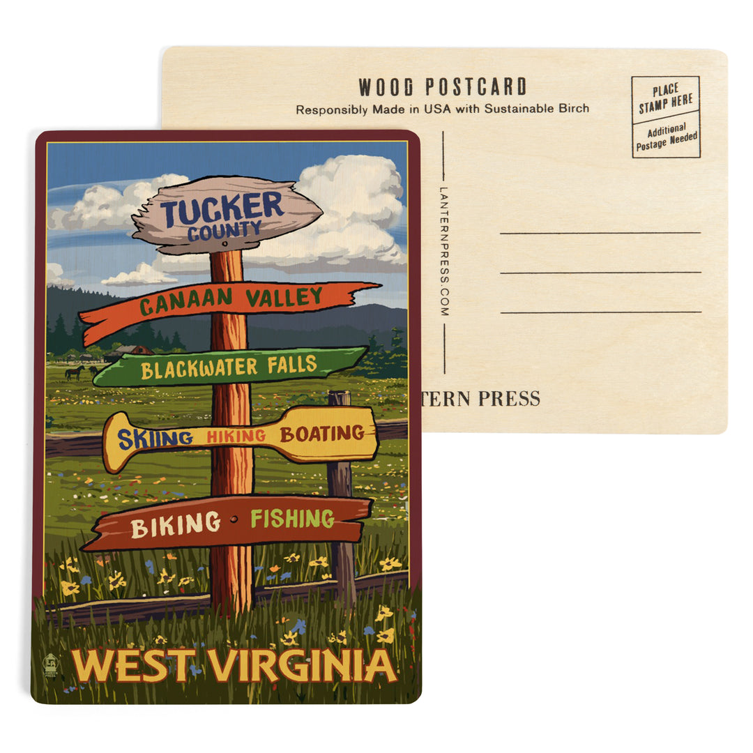 Tucker County, West Virginia, Destination Signpost, Wood Sign and Postcards