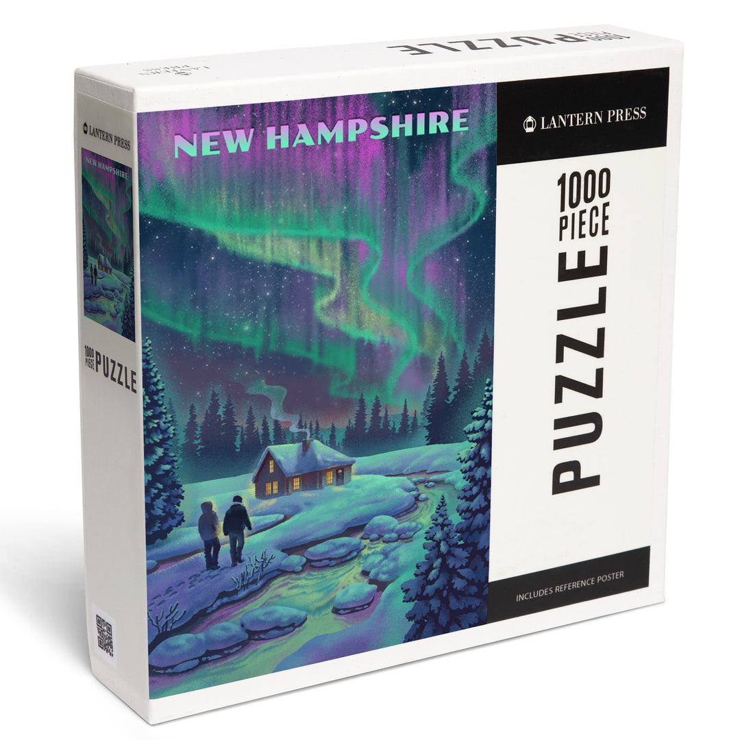New Hampshire, Northern Lights and Cabin, 1000 Piece Jigsaw Puzzle