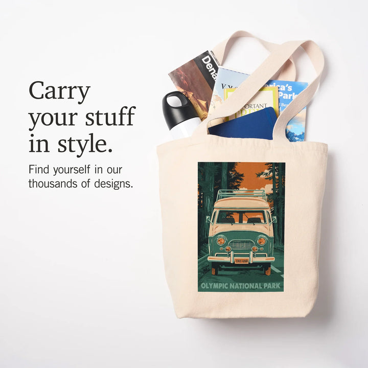 Olympic National Park, Letterpress, Camper Van, Tote Bag