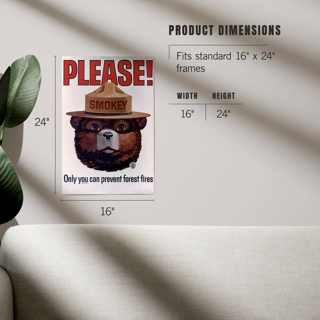 Smokey Bear, Please, Only You Can Help, Smokey Head, Officially Licensed Vintage Poster, Art & Giclee Prints