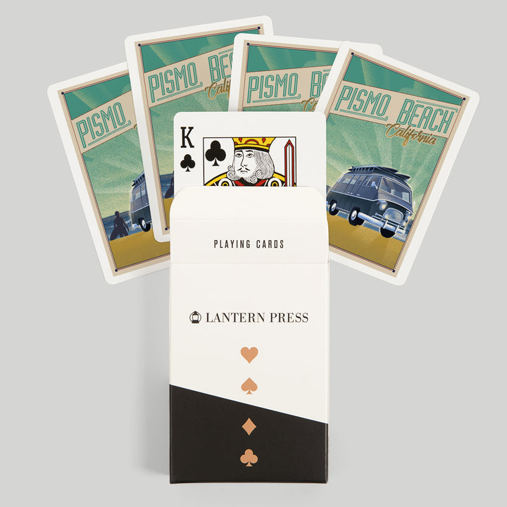 Playing Cards, Pismo Beach, California, Camper Van on Beach, Lithograph, 52 Card Deck with Jokers in Box, Unique Art