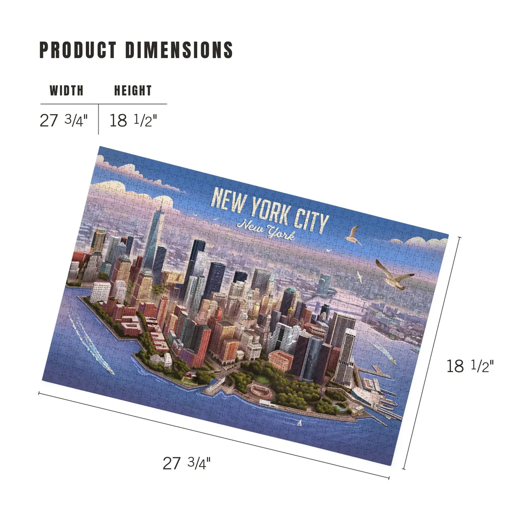 New York City, New York, Lithograph, Lower Manhattan, Jigsaw Puzzle
