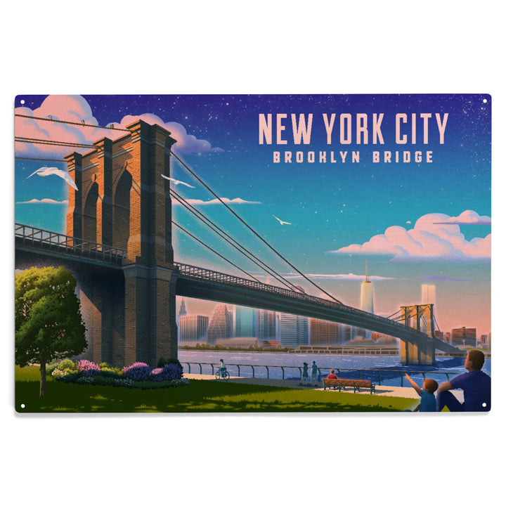 New York City, New York, Lithograph, Brooklyn, Wood Sign and Postcards