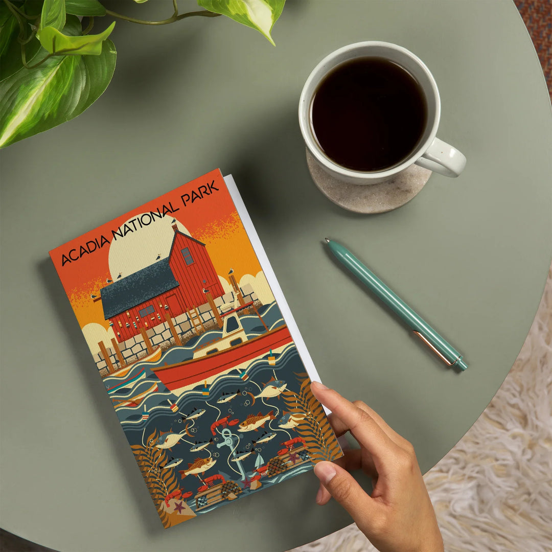 Lined 6x9 Journal, Acadia National Park, Maine, Nautical Geometric, Lay Flat, 193 Pages, FSC paper