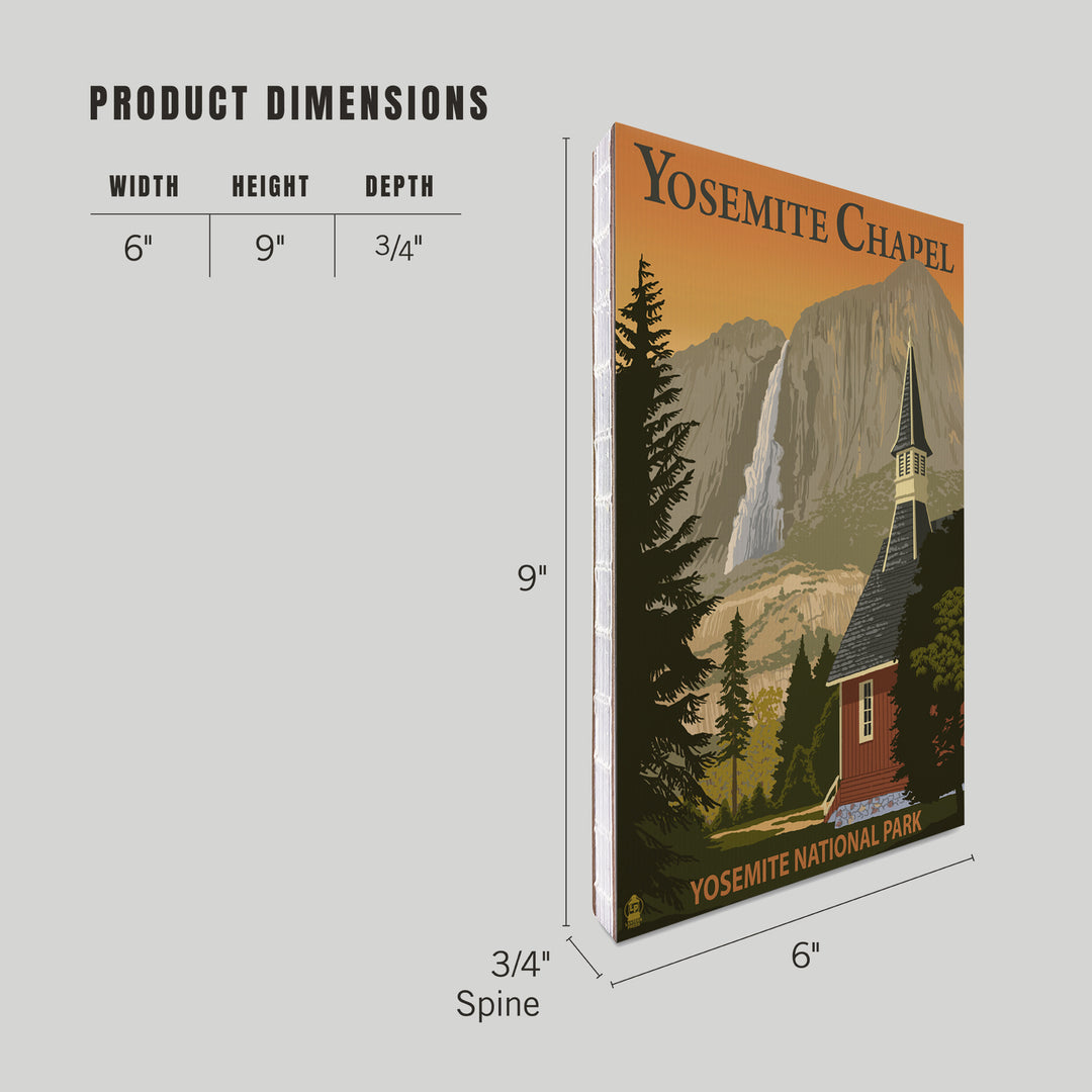 Lined 6x9 Journal, Yosemite Chapel and Yosemite Falls, California, Lay Flat, 193 Pages, FSC paper