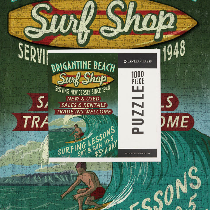 Brigantine Beach, New Jersey, Surf Shop Vintage Sign, Jigsaw Puzzle