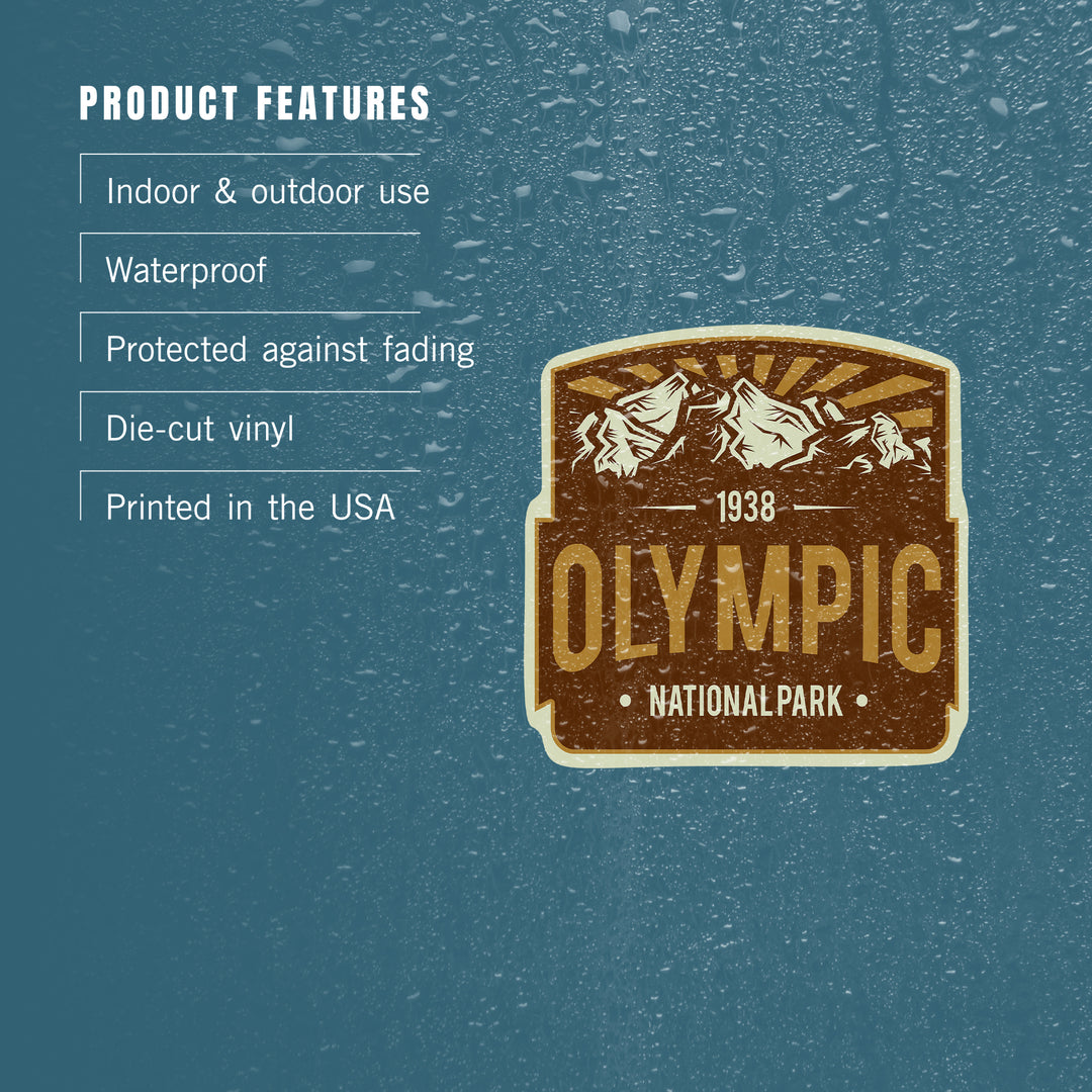 Olympic National Park, Washington, Mountains & Rays, Brown, Contour, Lantern Press Artwork, Vinyl Sticker