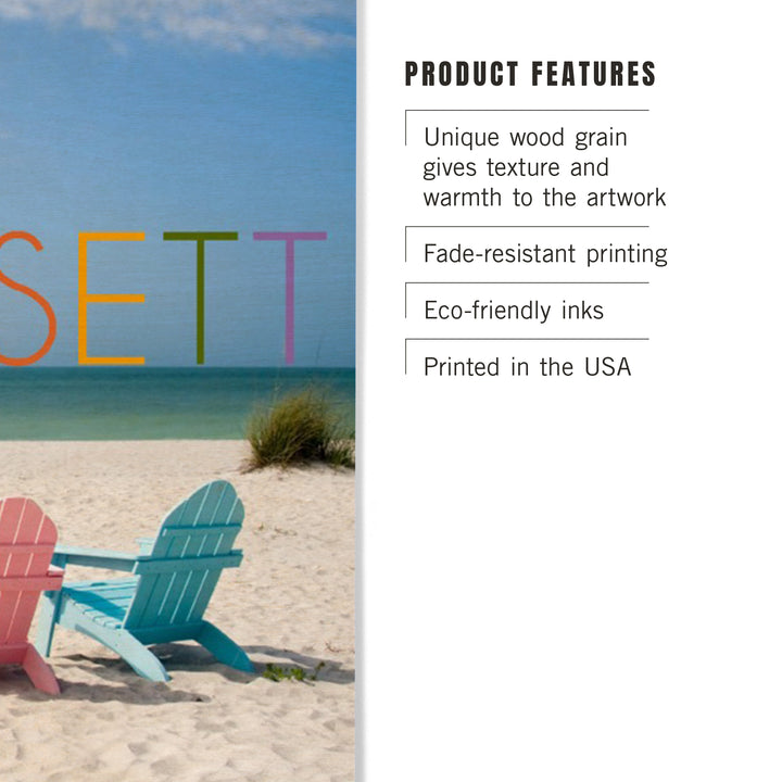 Narragansett, Rhode Island, Colorful Beach Chairs, Wood Sign and Postcards