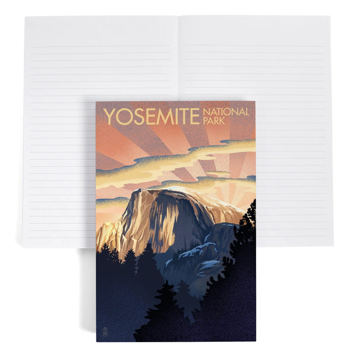 Lined 6x9 Journal, Yosemite National Park, California, Half Dome, Lithograph, Lay Flat, 193 Pages, FSC paper