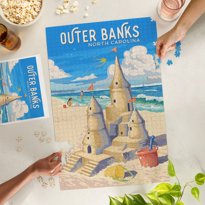 Outer Banks, North Carolina, Painterly, Soak Up Summer, Sand Castle, Jigsaw Puzzle