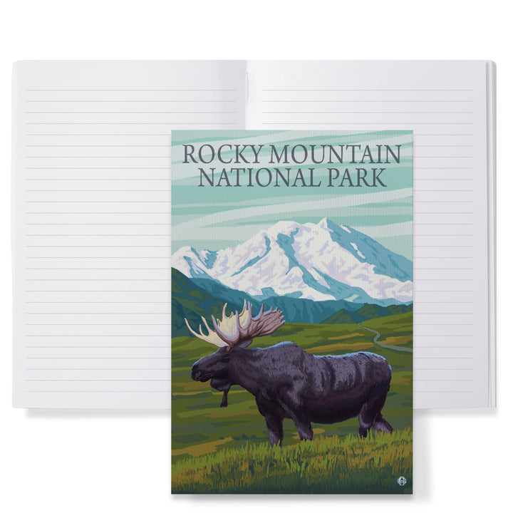 Lined 6x9 Journal, Rocky Mountain National Park, Colorado, Moose and Snowy Mountain, Lay Flat, 193 Pages, FSC paper
