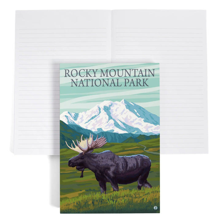 Lined 6x9 Journal, Rocky Mountain National Park, Colorado, Moose and Snowy Mountain, Lay Flat, 193 Pages, FSC paper