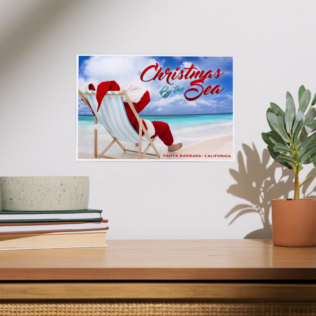 Santa Barbara, California, Christmas by the Sea, Santa on the Beach, Sentiment, Art & Giclee Prints