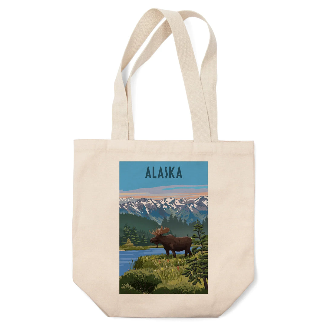 Alaska, Painterly, Moose, Summer Scene, Tote Bag