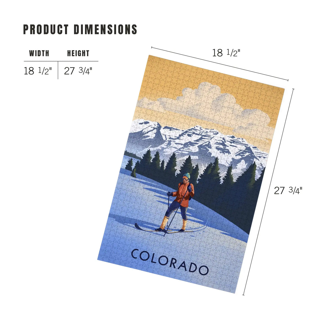 Colorado, Cross Country Skier, Lithograph, Jigsaw Puzzle