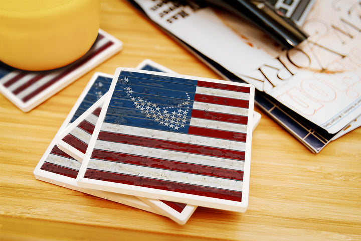 Nantucket, Massachusetts, Rustic American Flag, Coaster Set