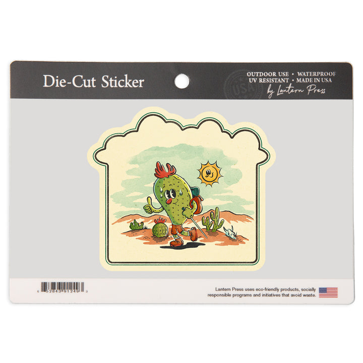 Vintage Mascot, Hiking Prickly Pear, Vinyl Sticker