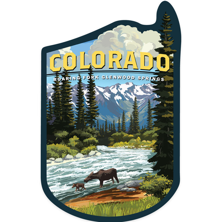 Glenwood Springs, Colorado, Moose and River Rapids, Contour, Vinyl Sticker