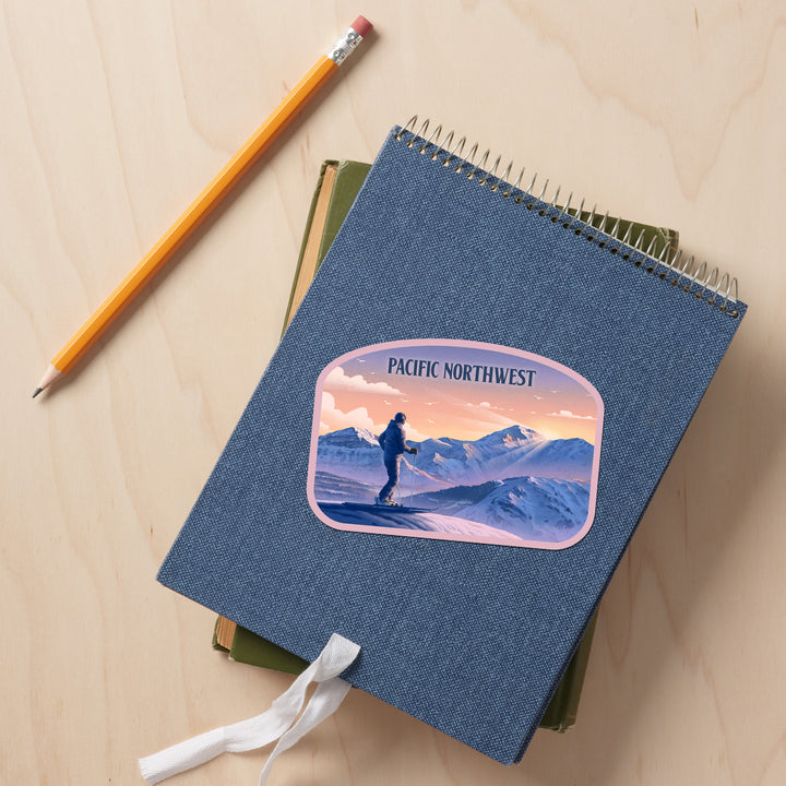 Pacific Northwest, Lithograph, Skier At The Top, Vinyl Sticker