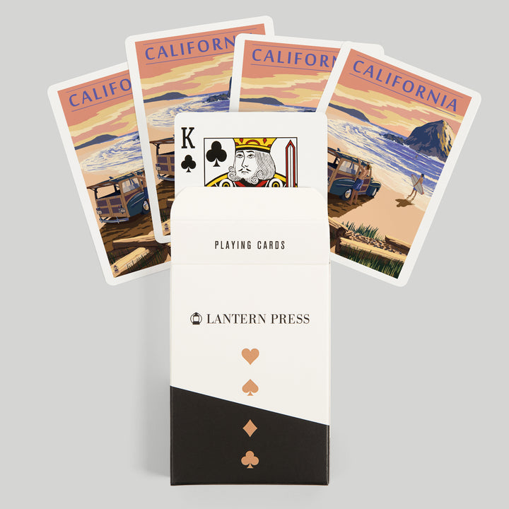 Playing Cards, California, Woody on Beach, 52 Card Deck with Jokers in Box, Unique Art
