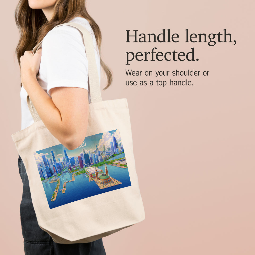 Chicago, Illinois, Lithograph City Series, Tote Bag