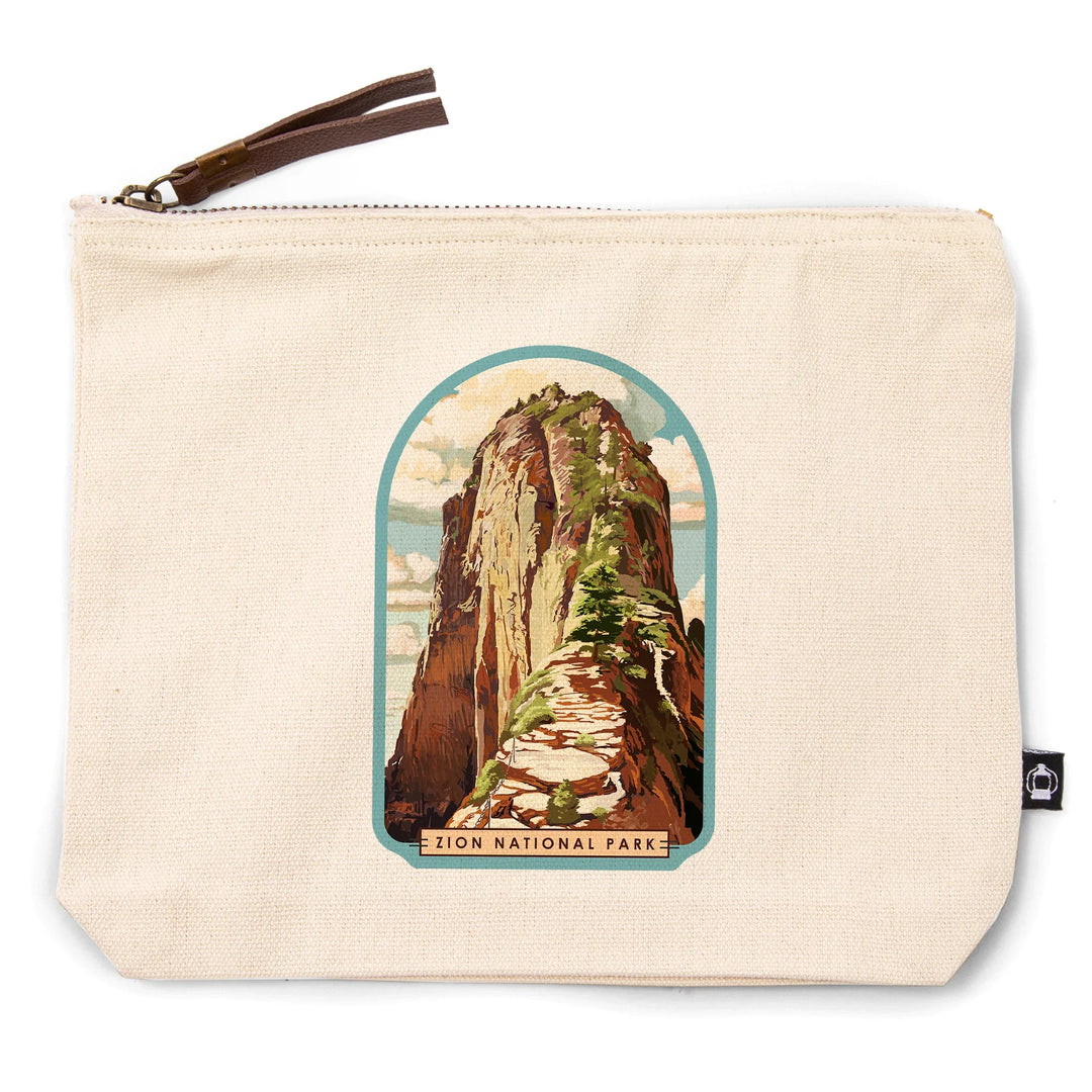 Zion National Park, Utah, Modern Typography, Angels Landing, Organic Cotton Zipper Pouch, Go Bag