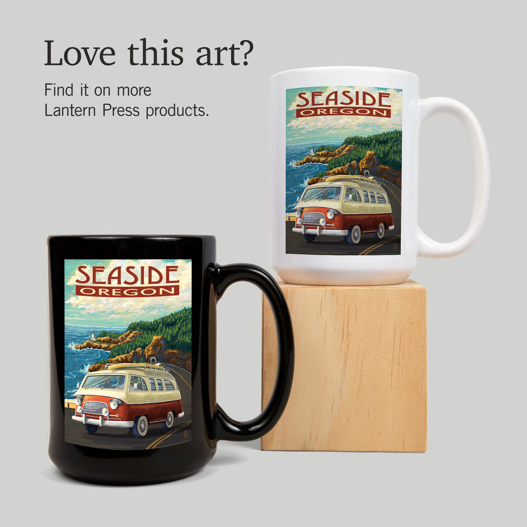 Seaside, Oregon, Camper Van, Lantern Press Artwork, Ceramic Mug