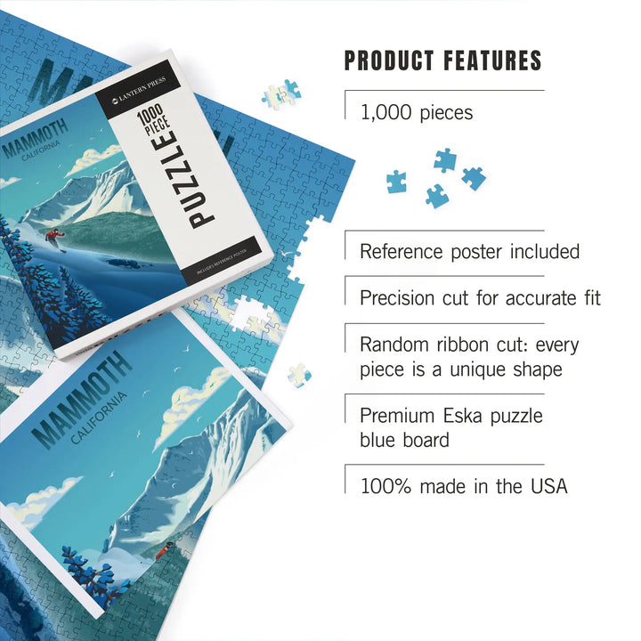 Mammoth, California, Lithograph, Downhill Skier, Jigsaw Puzzle