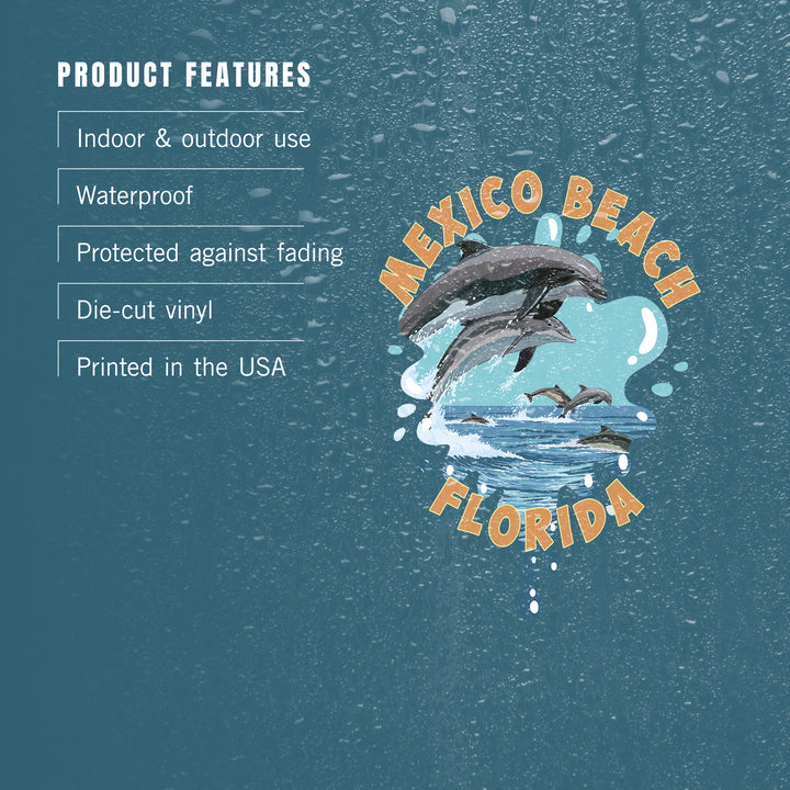 Mexico Beach, Florida, Dolphins Jumping, Contour, Vinyl Sticker
