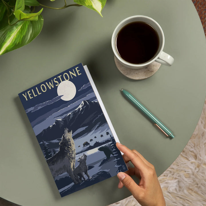 Lined 6x9 Journal, Yellowstone National Park, Wyoming, Wolves and Full Moon, Lay Flat, 193 Pages, FSC paper