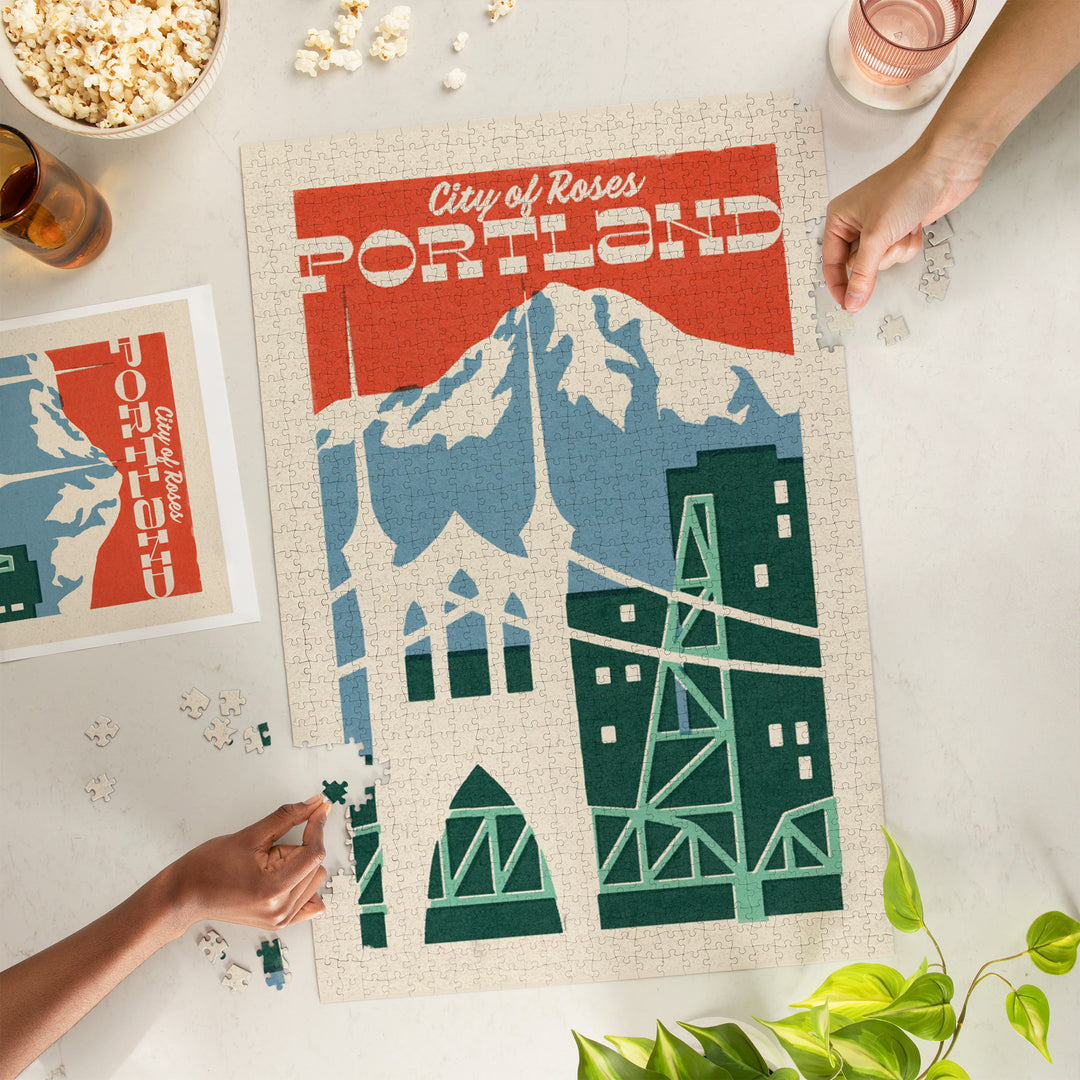 Portland, Oregon, Woodblock City Series, Skyline, 1000 Piece Jigsaw Puzzle