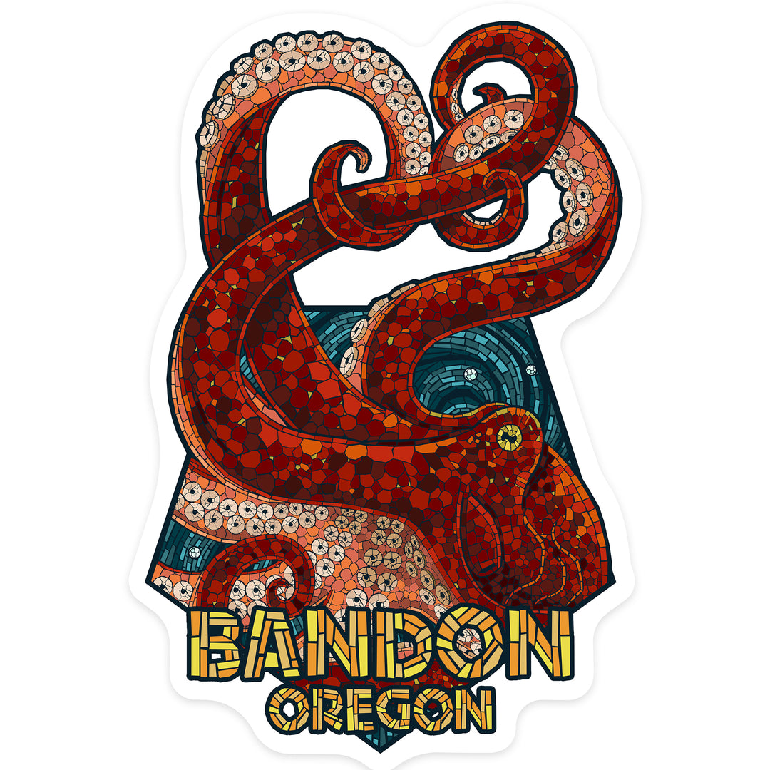 Bandon, Oregon, Octopus, Mosaic, Contour, Vinyl Sticker