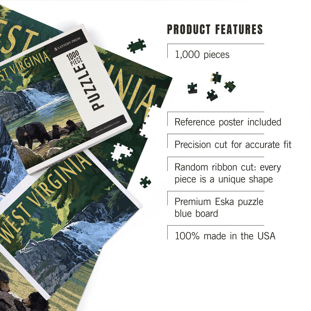 West Virginia, Waterfall and Bears, Jigsaw Puzzle