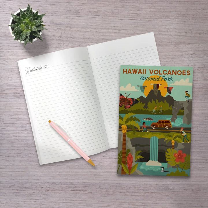 Lined 6x9 Journal, Hawaii Volcanoes National Park, Hawaii, Geometric National Park Series, Lay Flat, 193 Pages, FSC paper