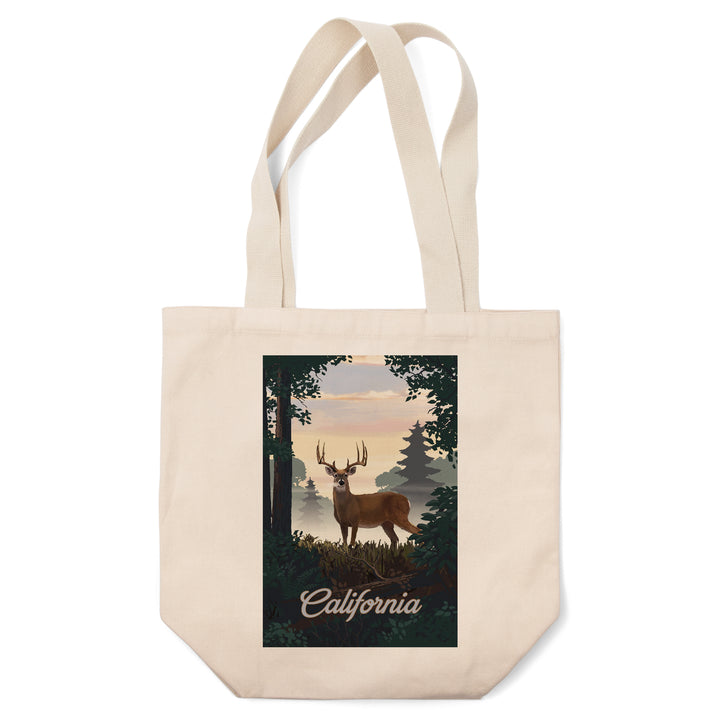 California, Painterly, Deer and Sunrise, Tote Bag