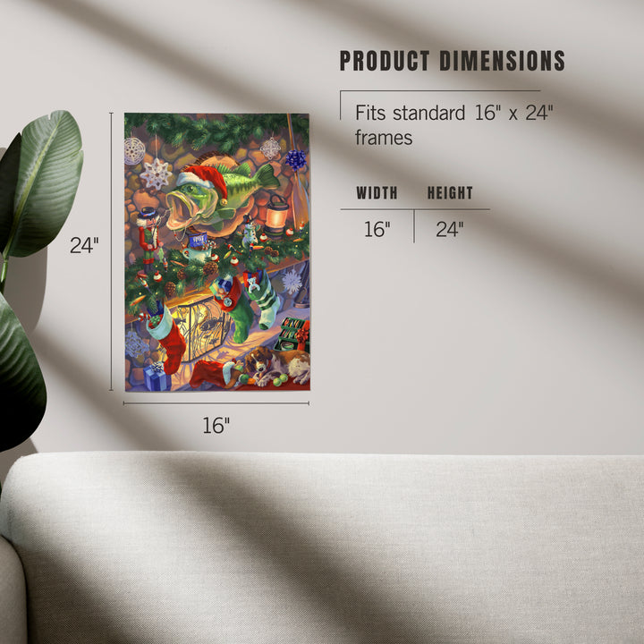 Hooked on Holidays, Oil Painting, Christmas Bass, Image Only, Art & Giclee Prints