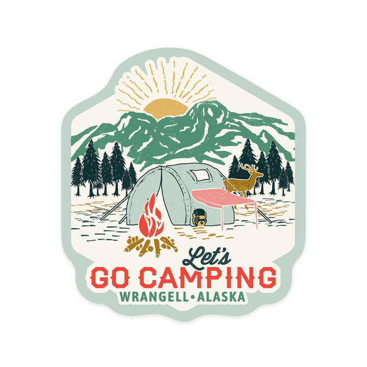 Wrangell, Alaska, Let's go camping, Tent, Contour, Vinyl Sticker